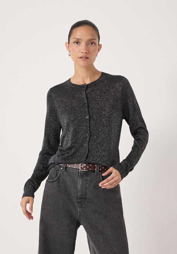 Crew Neck Slim Fit Metallic Cardigan