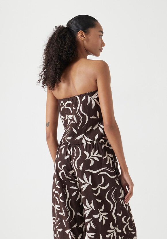 Printed Linen Blend Bandeau Top