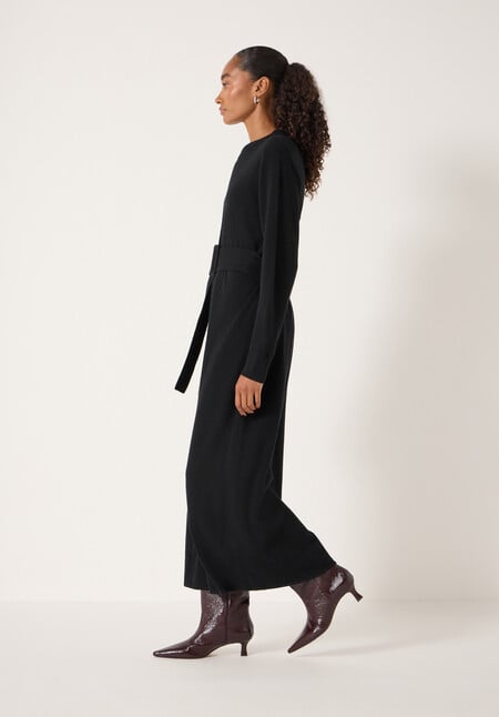 Buckle Belt Merino Wool Midi Dress