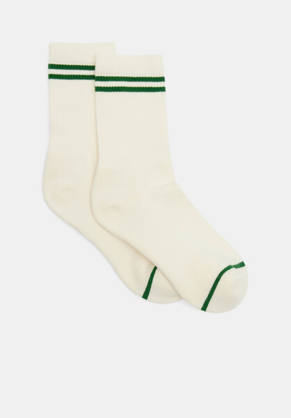 Nell Stripe Sports Sock | Off White/Green Stripe | hush