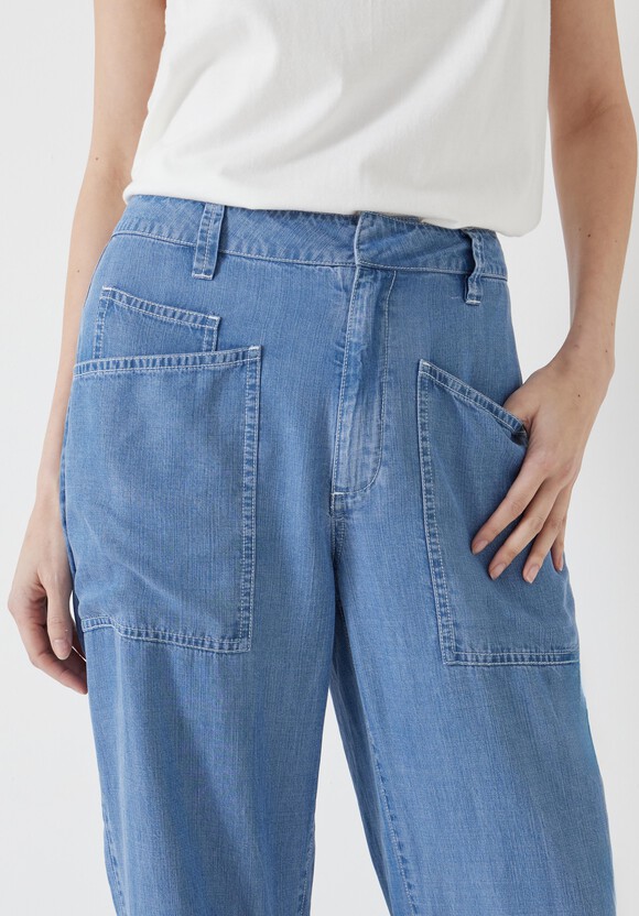 Chambray Cordi Barrel Leg Trouser