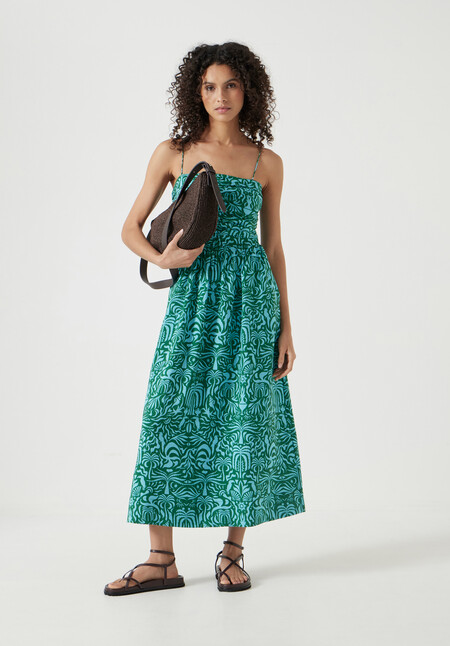 Air Flow Strappy Gathered Midi Dress