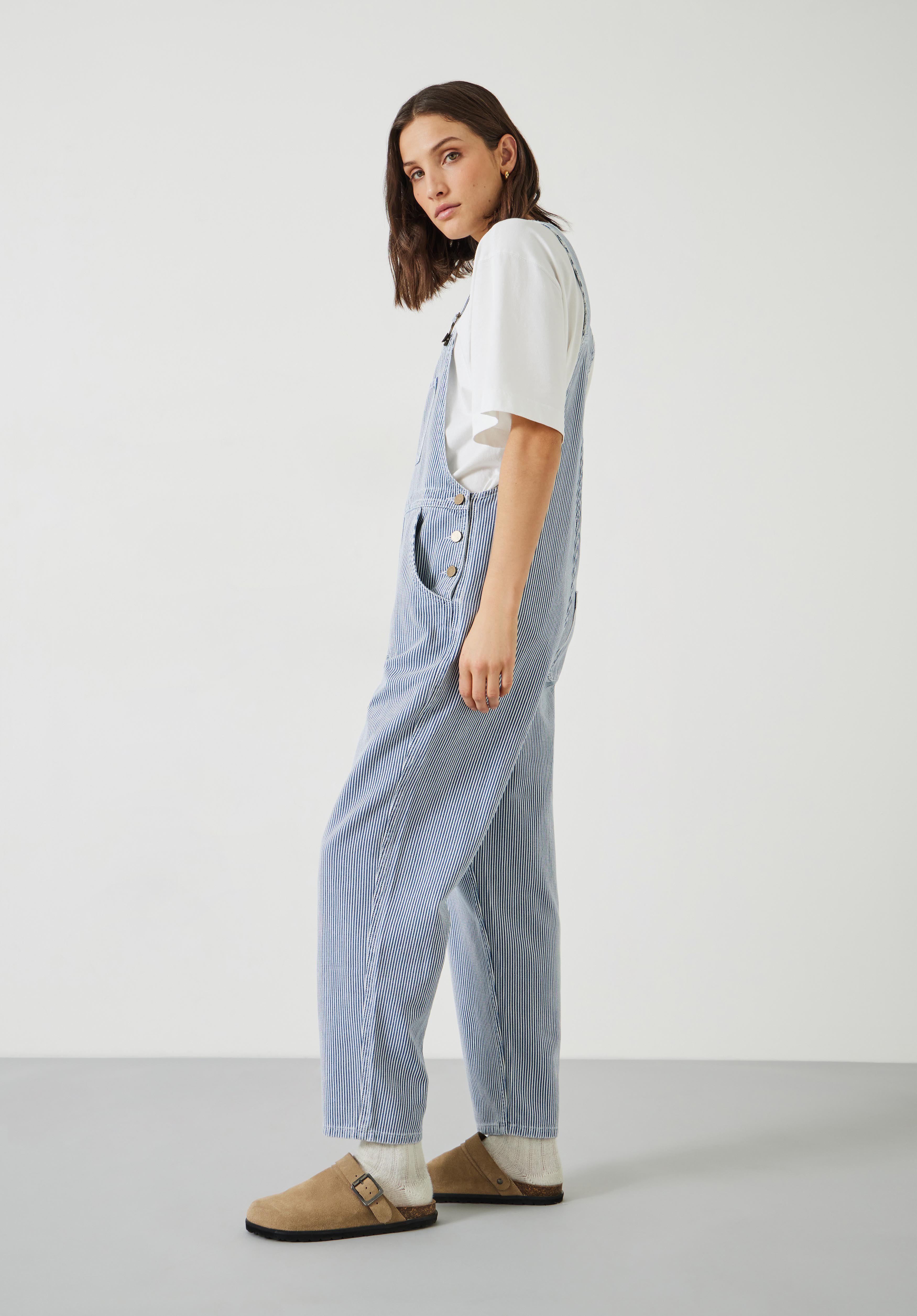 Striped linen dungarees online