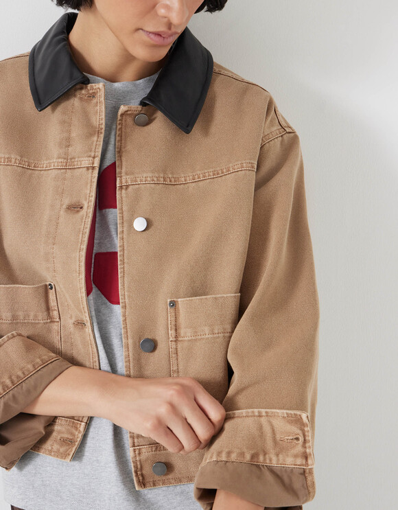 Leather Collar Cropped Jacket