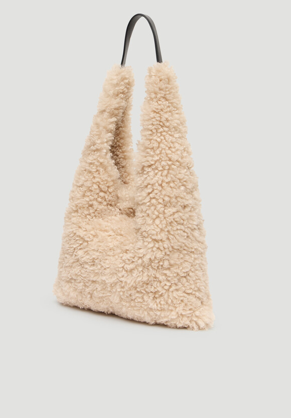 Faux Sheepskin Slouchy Tote Bag