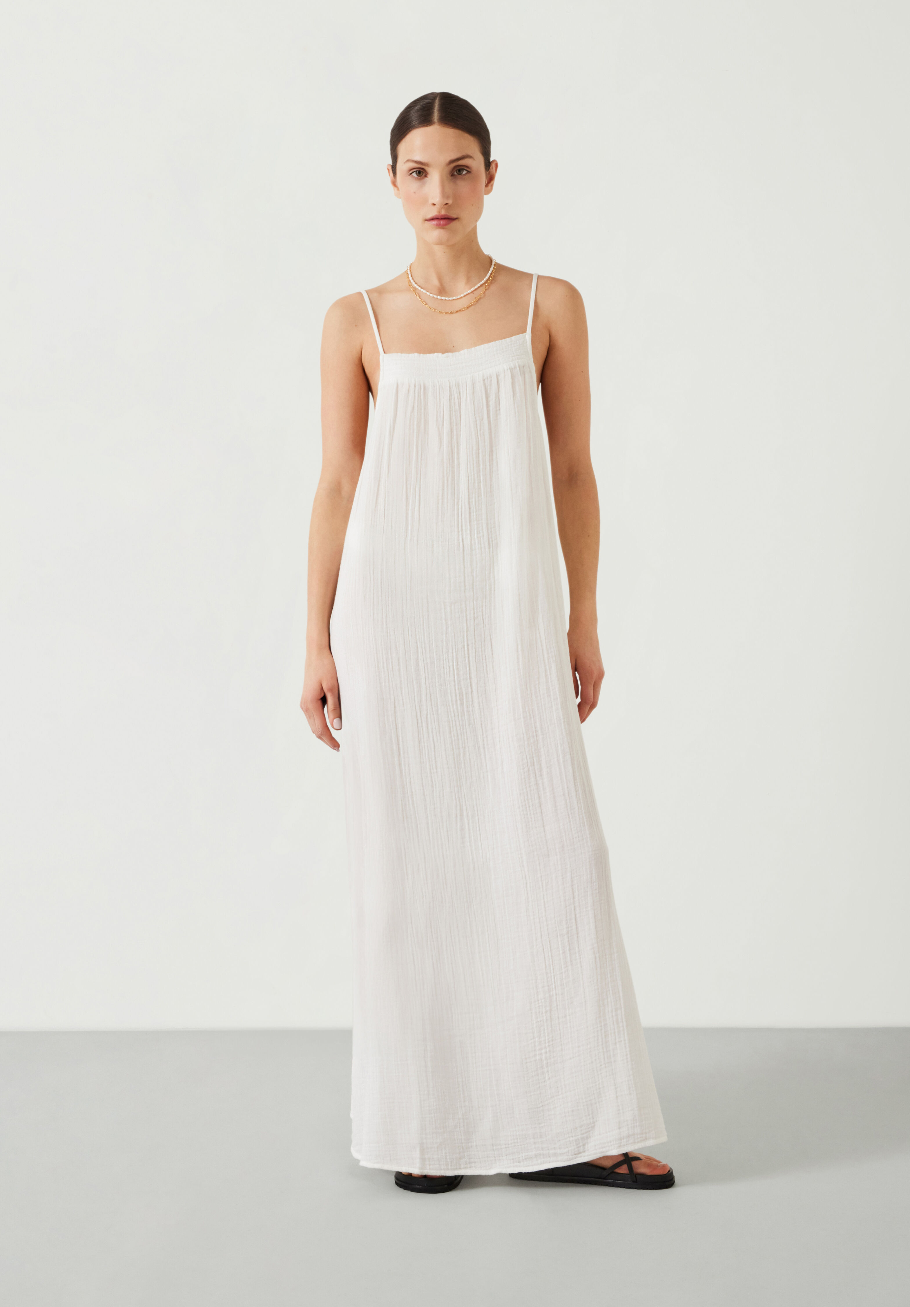 Carmen Relaxed Cheesecloth Slip Dress White hush