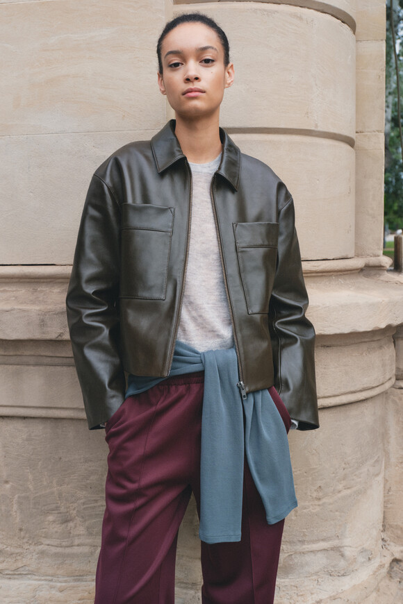 Zip Front Leather Jacket
