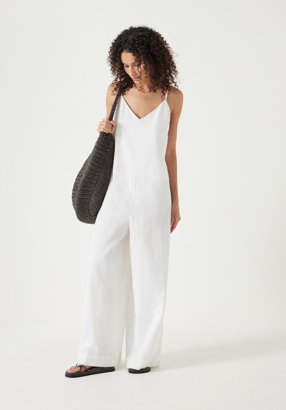 Seersucker Wide Leg Jumpsuit