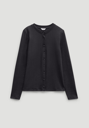 Button Ribbed Long Sleeve Top