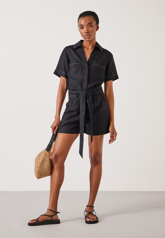 Fran Contrast Stitch Linen Playsuit