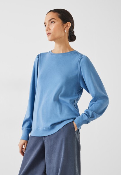 Emily Puff Sleeve Jersey Top | Dusty Blue | hush