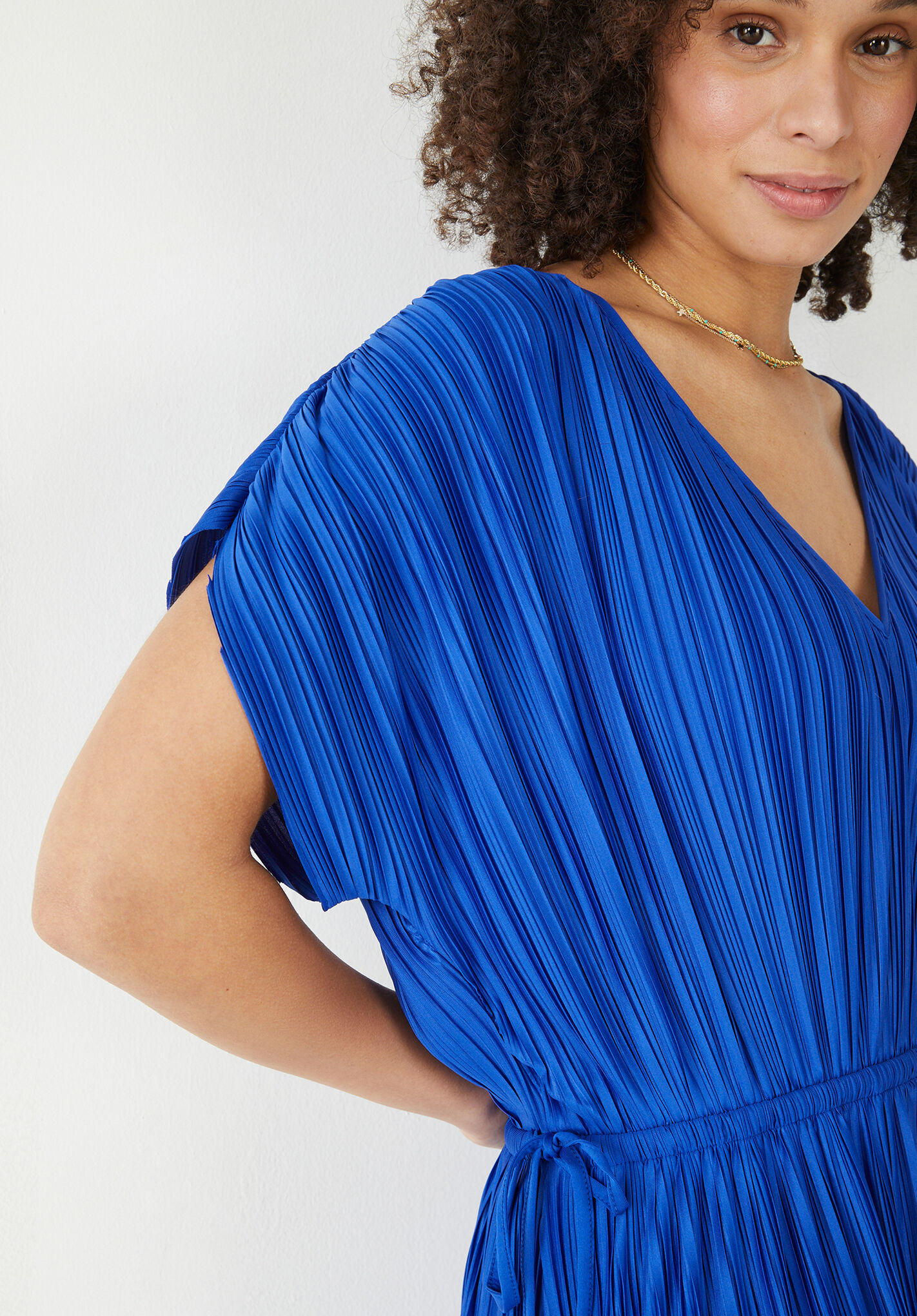 Jodie Plisse Midi Dress Bright Blue hush