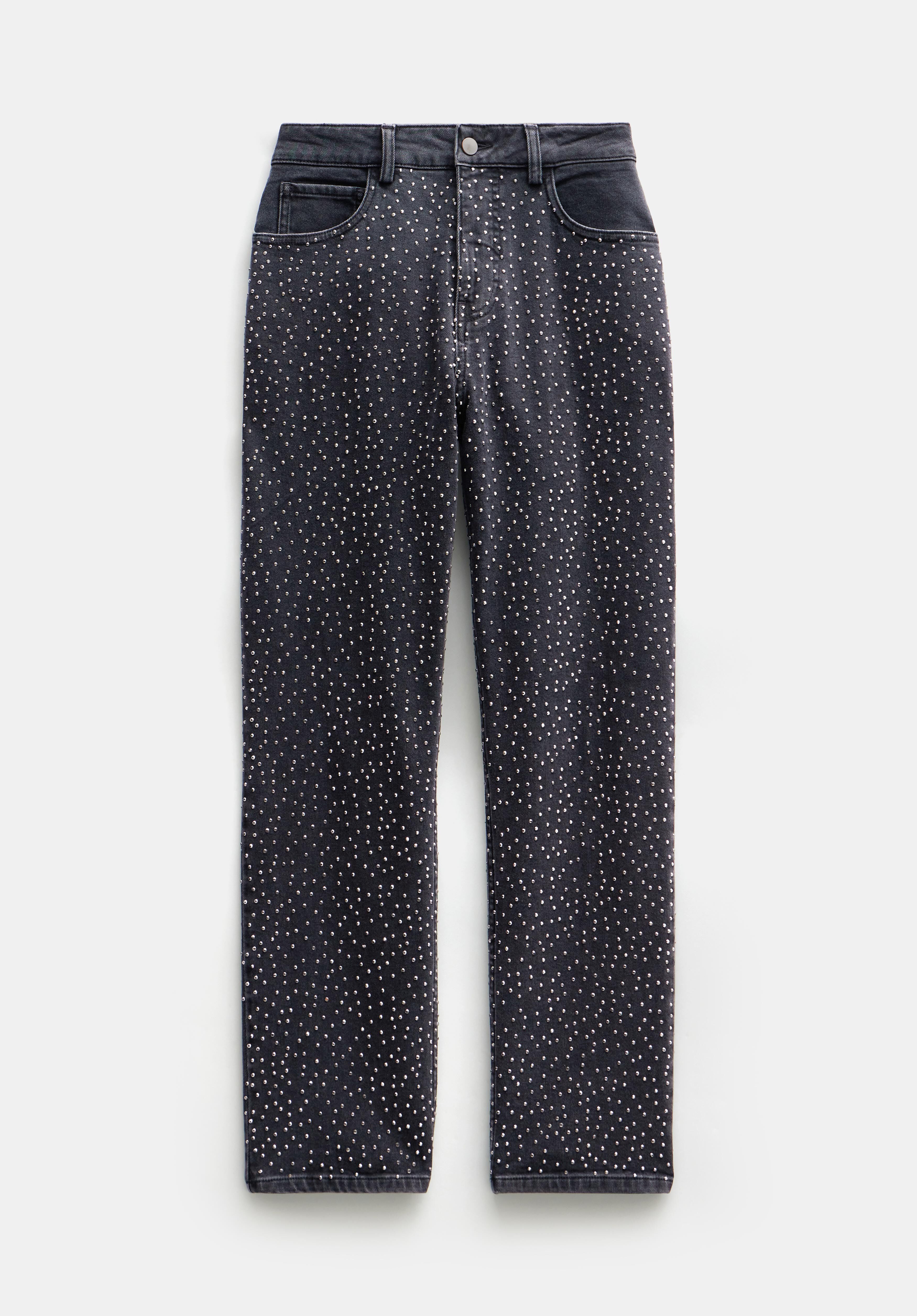 Alex Slim Straight Leg Jeans with Rhinestones | Washed Black