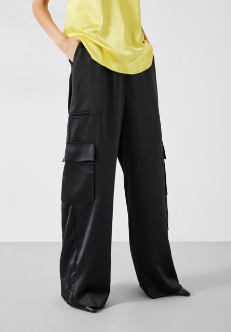 Katy Satin Wide Cargo Trousers