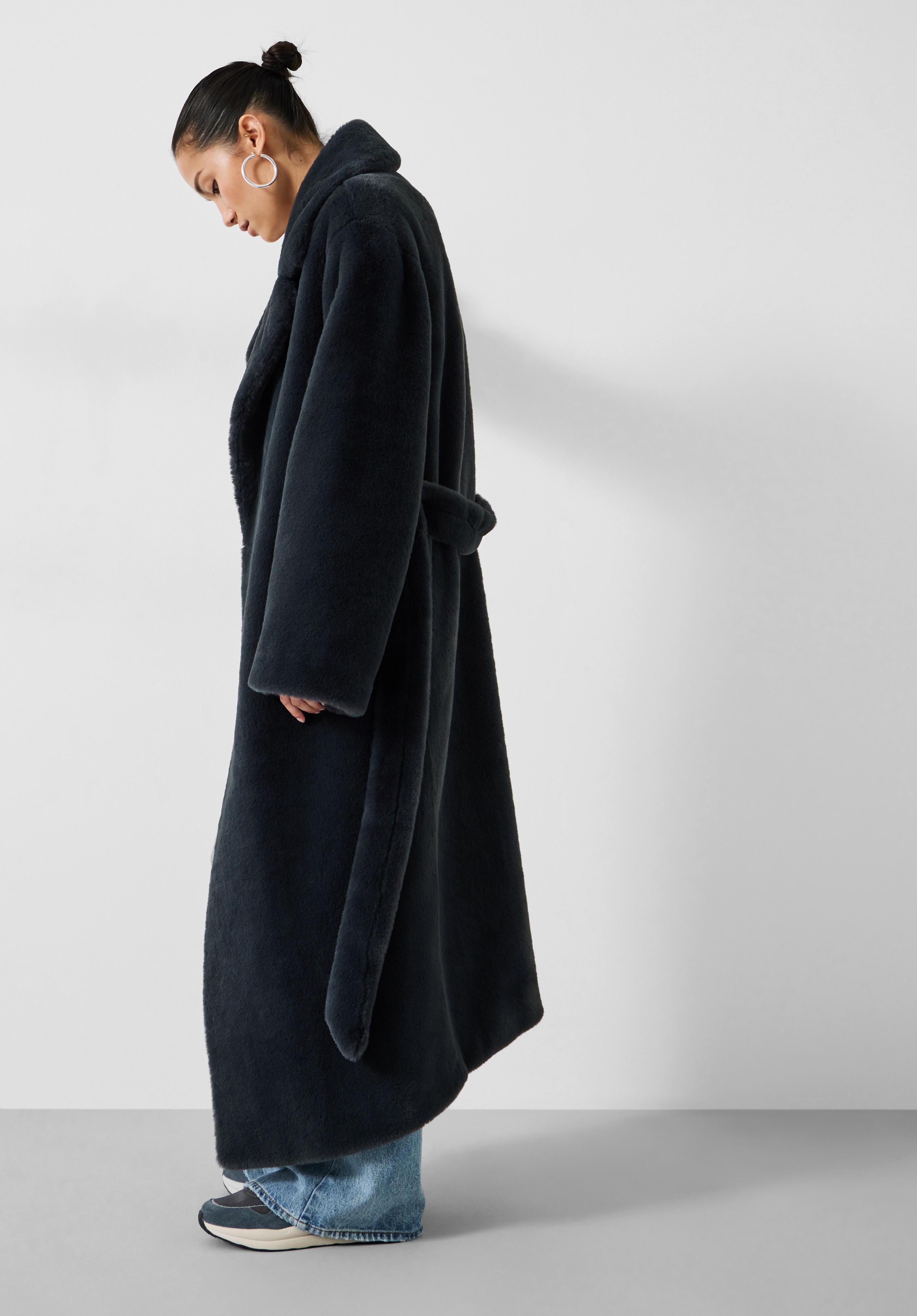 Jolene Faux Fur Belted Coat Charcoal hush