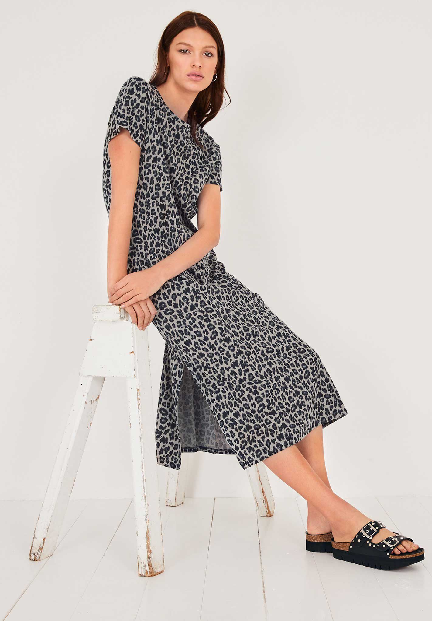 Jamie Midi Dress | Leopard Grey | hush