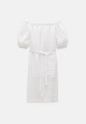 Broderie Off Shoulder Midi Dress