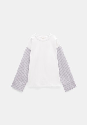 Woven Mix Long Sleeve T-Shirt