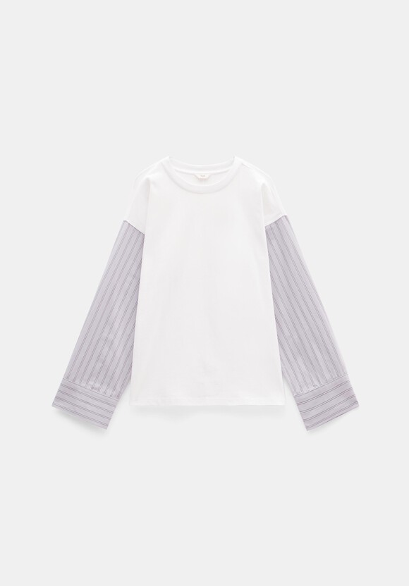 Woven Mix Long Sleeve T-Shirt