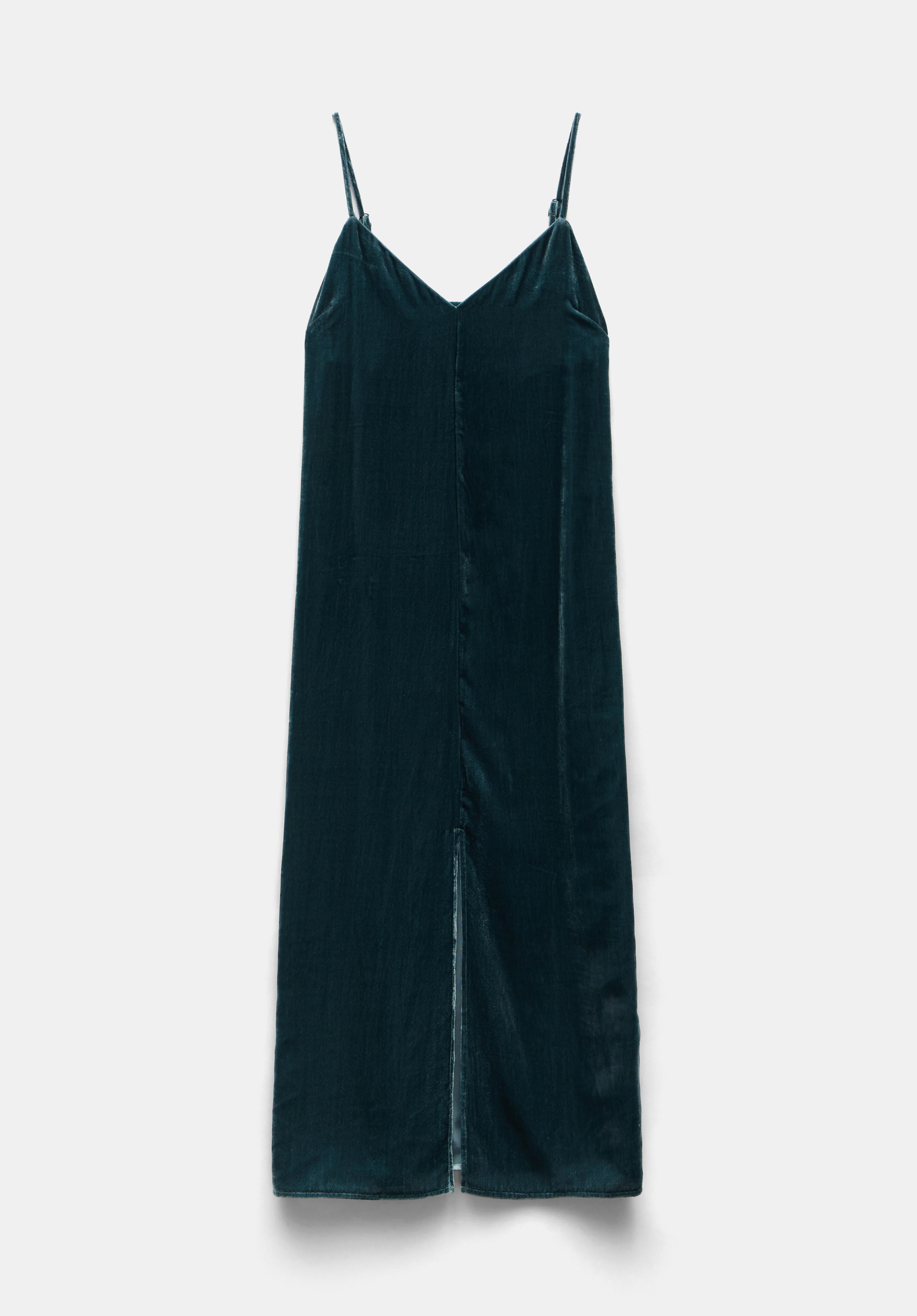 Leila Split Velvet Midi Dress Dark Blue hush