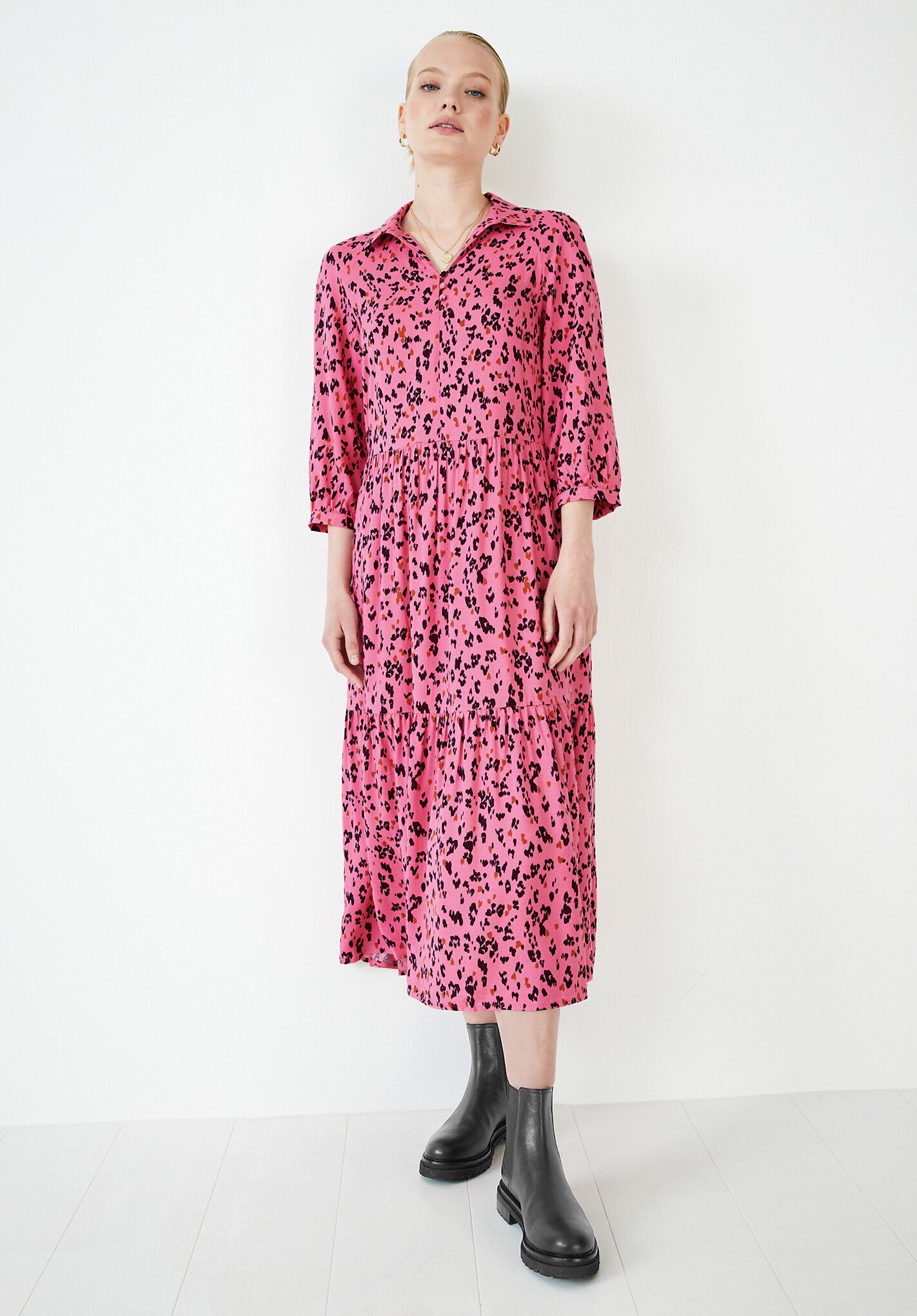 Lena Midi Dress Leopard Heart Pink hush