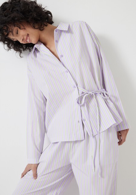 Cotton Poplin Stripe Trouser Pyjamas Set