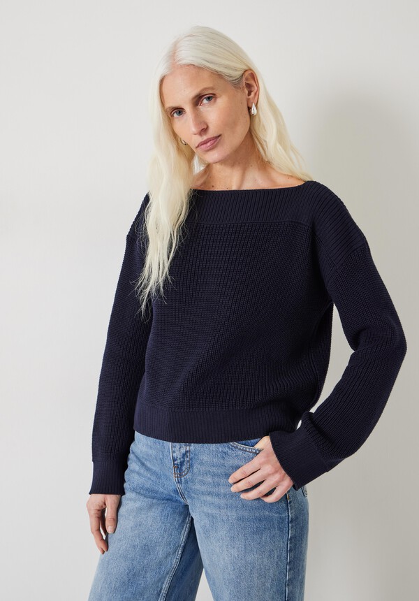 Aubrey Ribbed Boat Neck Cotton Jumper