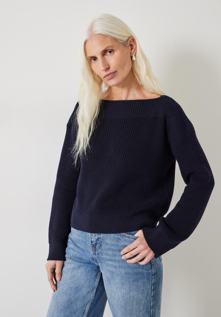 Aubrey Ribbed Boat Neck Cotton Jumper