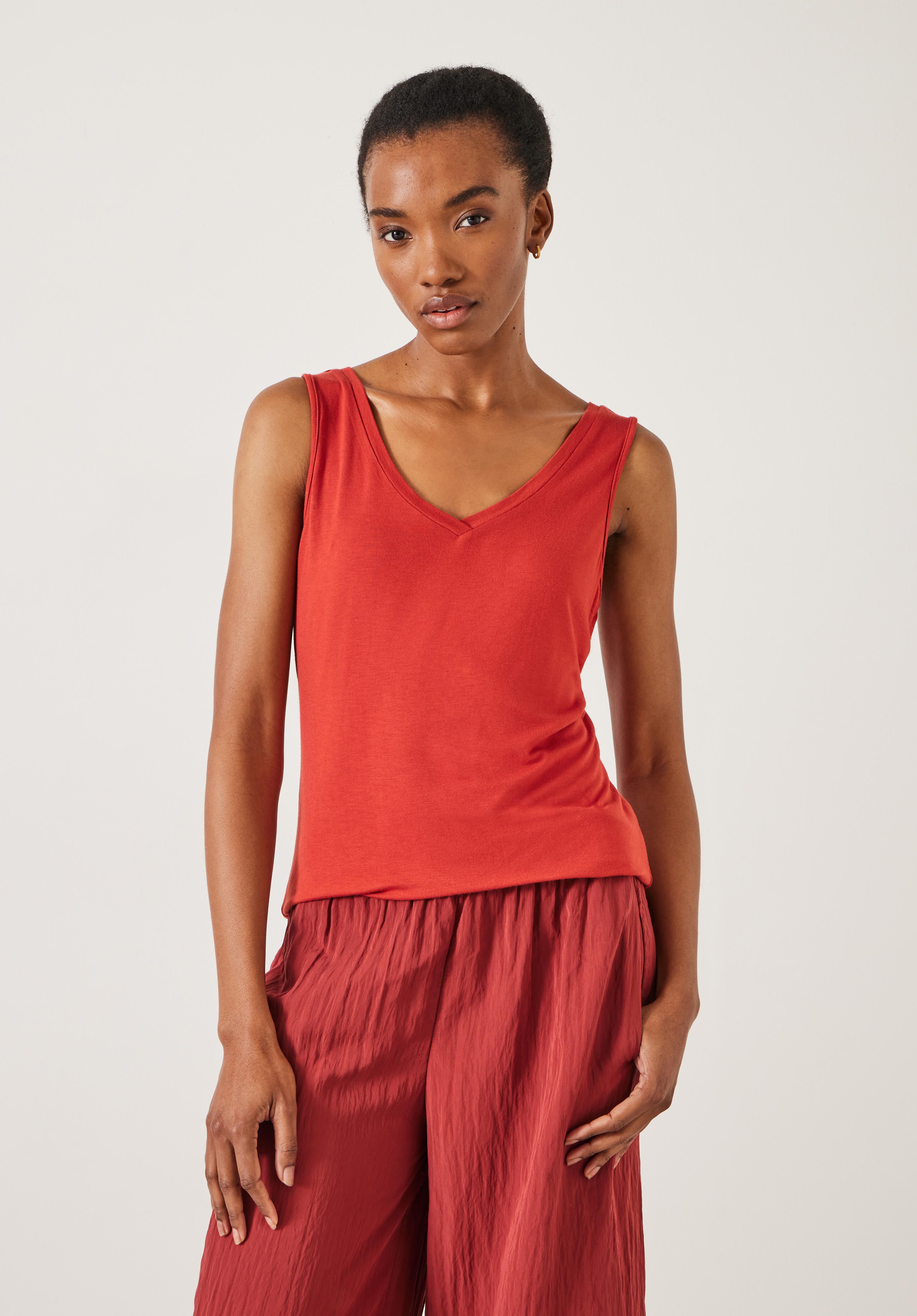 Sally V Neck Jersey Vest Top Deep Red hush