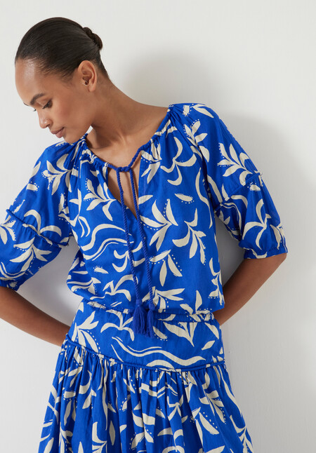 Printed Balloon Sleeve Blouse