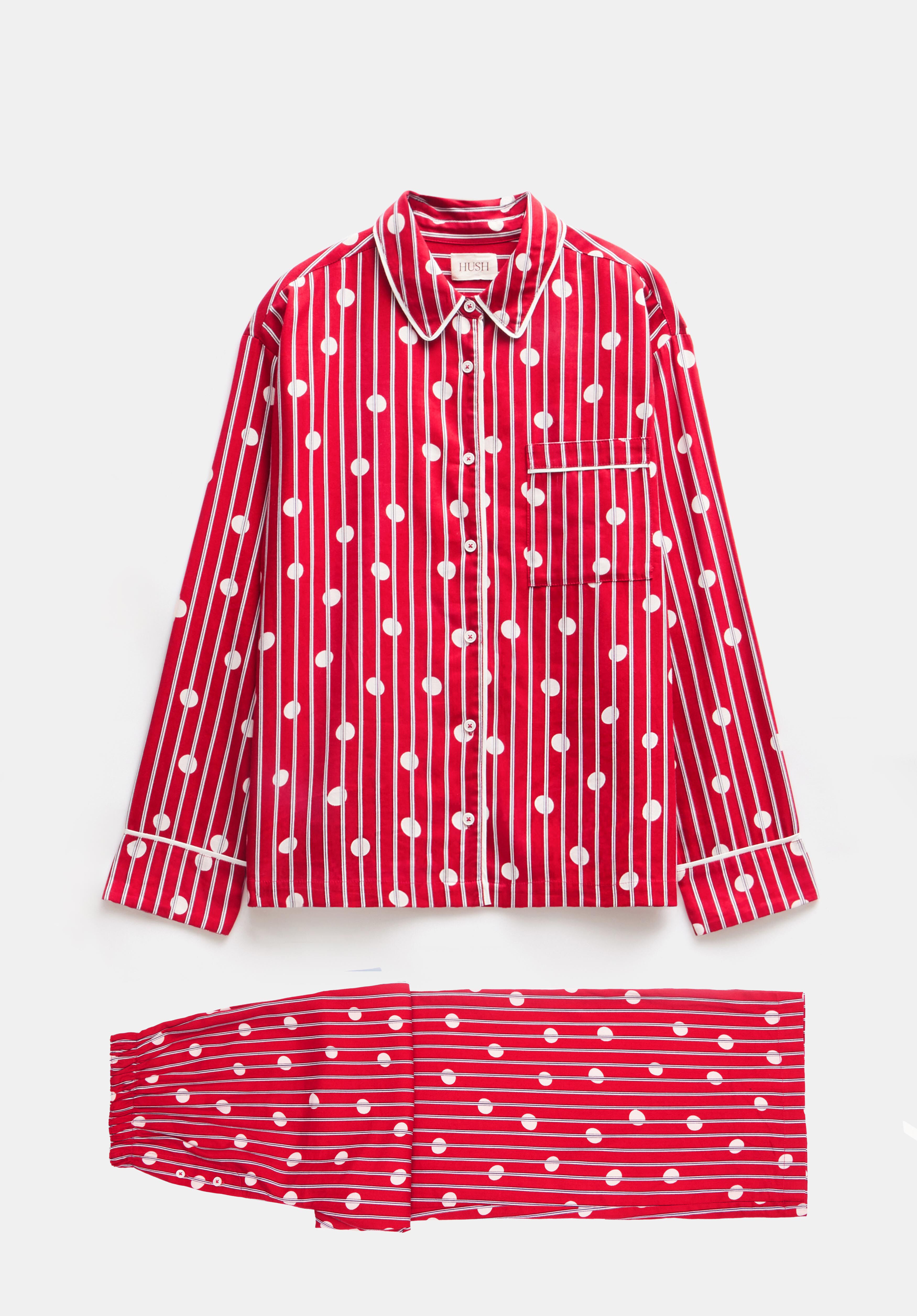 Luella Brushed Cotton Stripe Polka Dot Pyjama Set | Red Mix