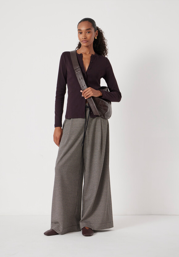 Check Wide Leg Jersey Trousers