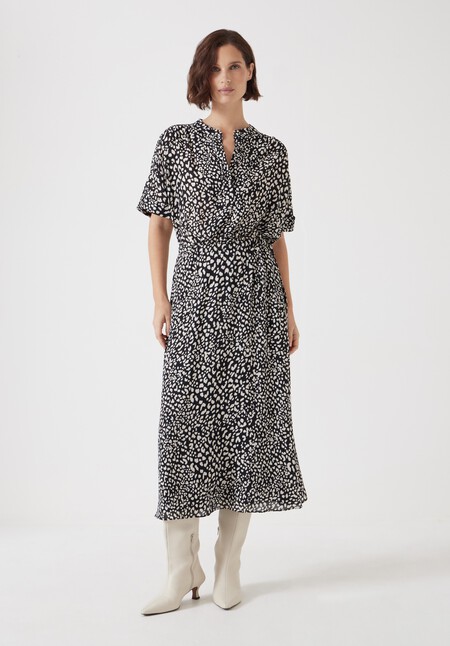 Printed Short Sleeve Midi Shirt Dress