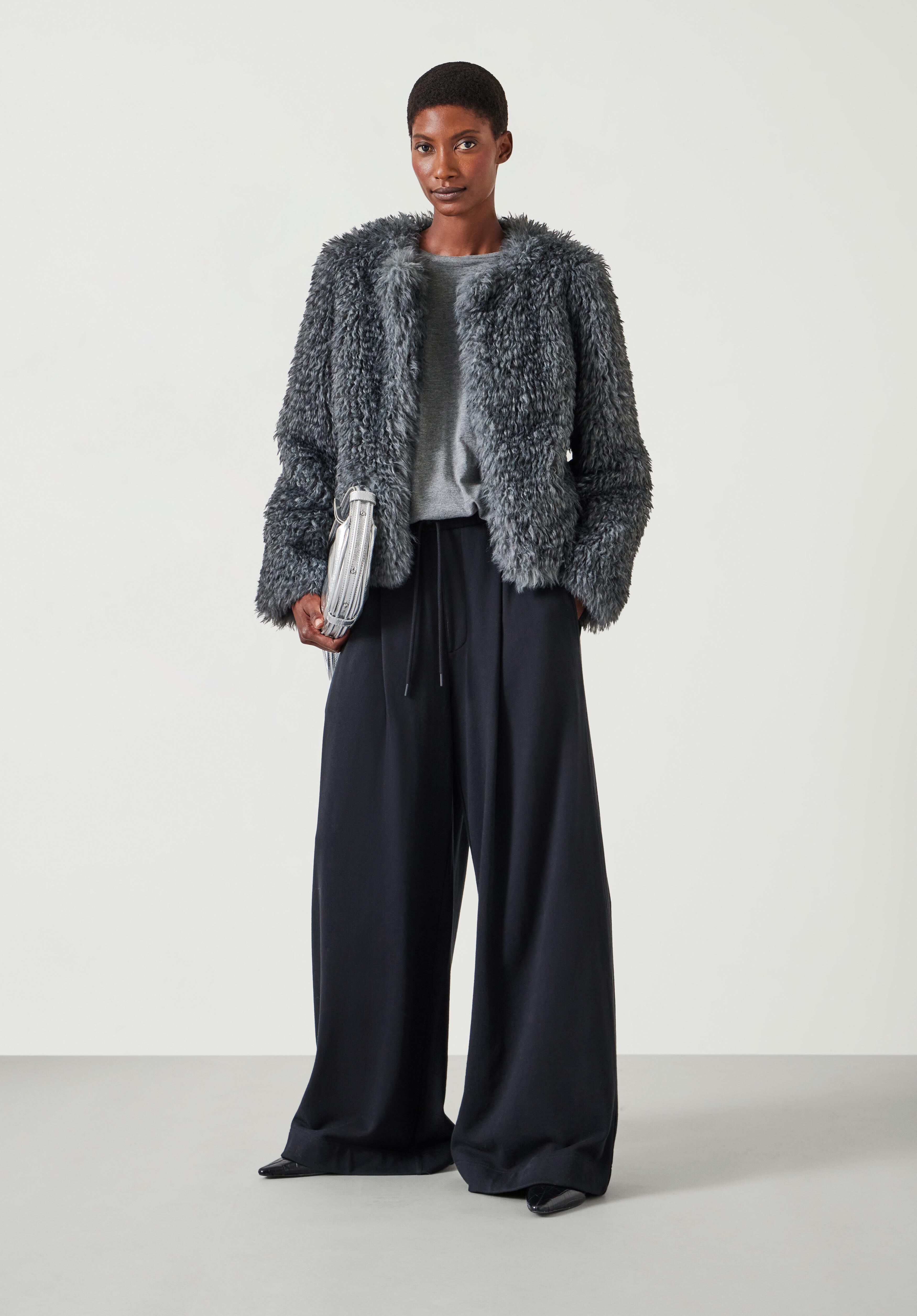 Dark grey faux fur jacket clearance