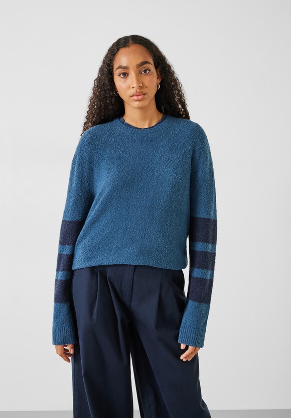 Bellata Sleeve Stripe Knitted Jumper | Mid Blue | hush