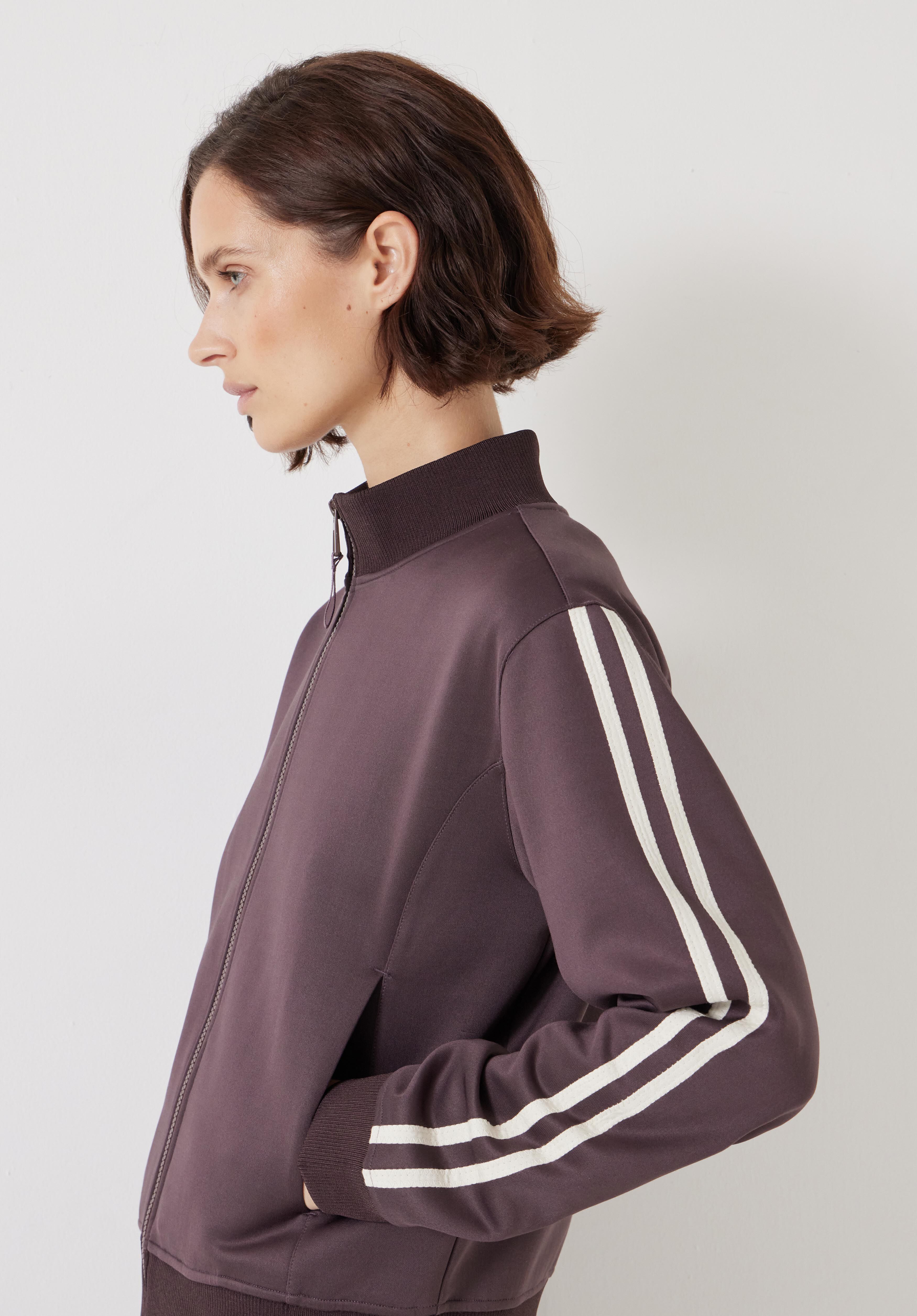 Zanna Side Stripe Zip Through Sweatshirt | Raisin Brown | hush