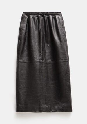 Crocodile Embossed Leather Midi Skirt