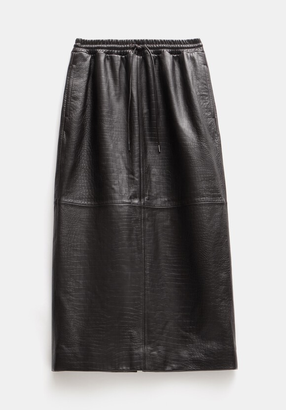 Crocodile Embossed Leather Midi Skirt