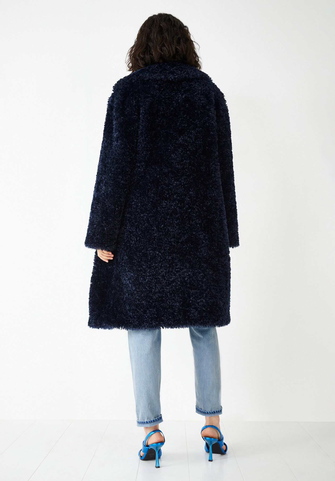 Black textured hotsell faux fur coat