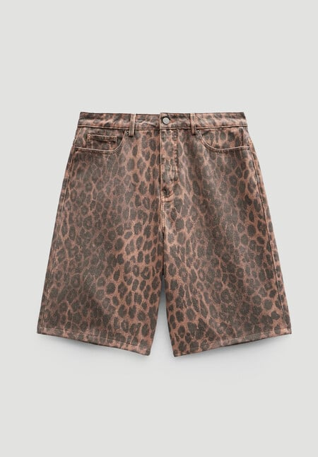 Leopard Print Denim Bermuda Shorts