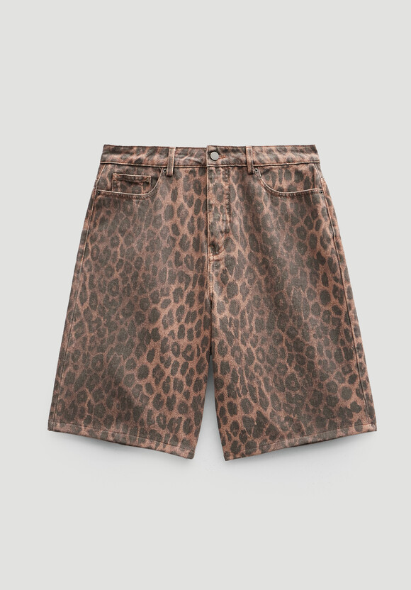 Leopard Print Denim Bermuda Shorts