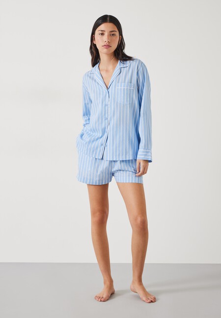 Julia Brushed Cotton Pyjamas, Midnight Navy/Ecru Gingham