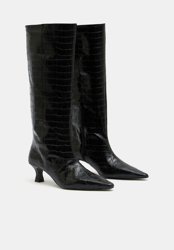 Katlynn Leather Kitten Heel Knee Boots