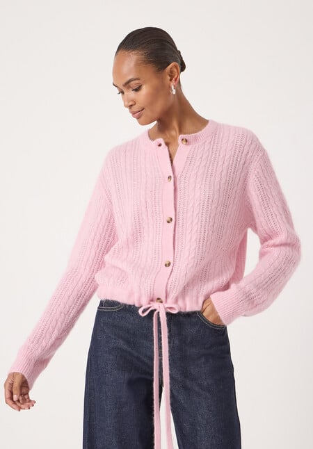 Wool Blend Drawstring Detail Cardigan