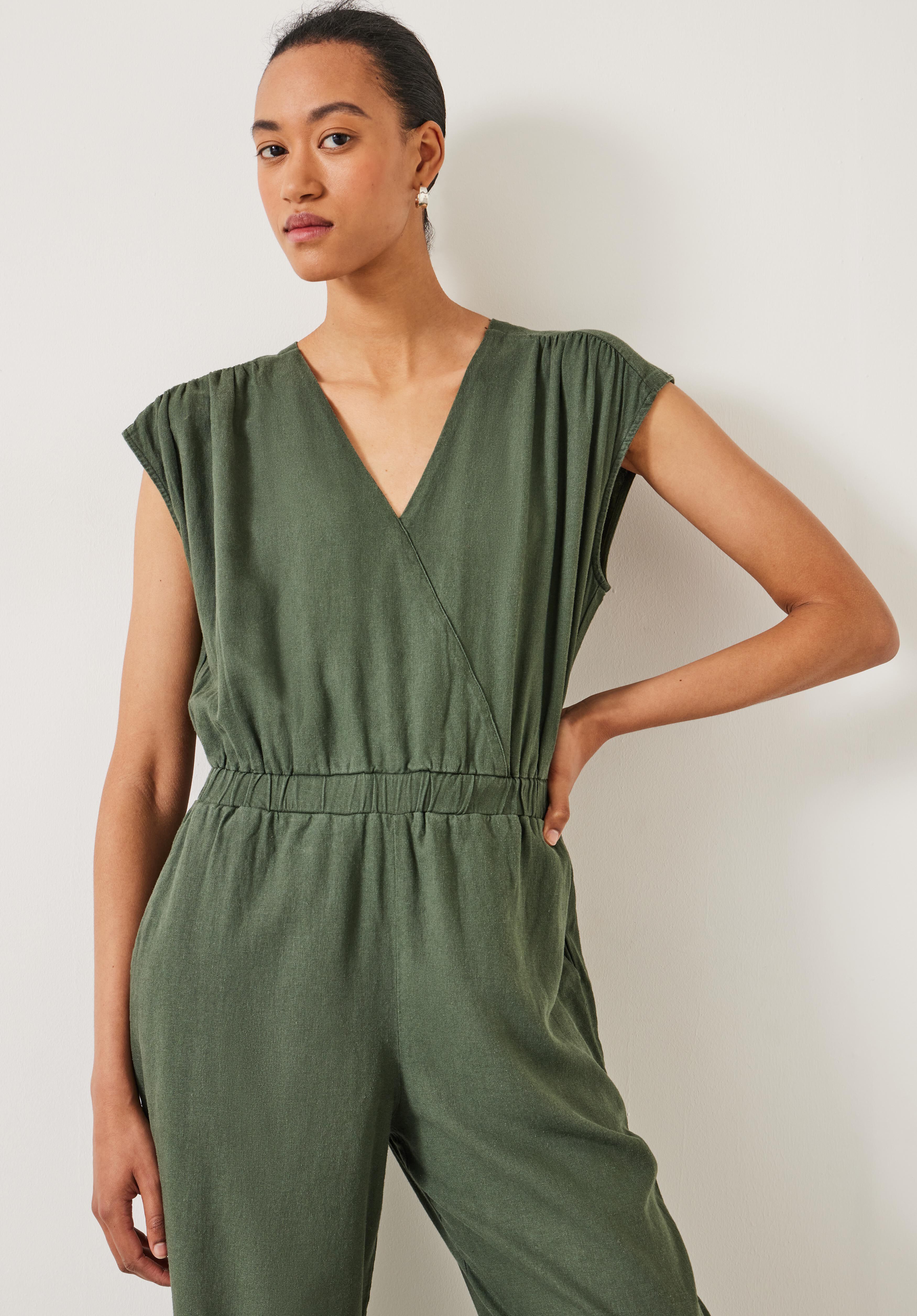 Wrap Linen Blend Jumpsuit Vetiver hush