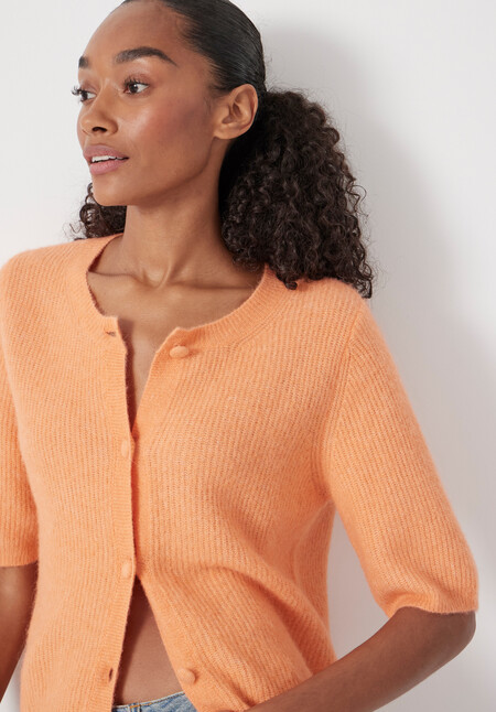 Wool Blend Short Sleeve Ribbed Cardigan