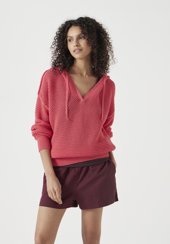 Open Stitch V Neck Hoodie