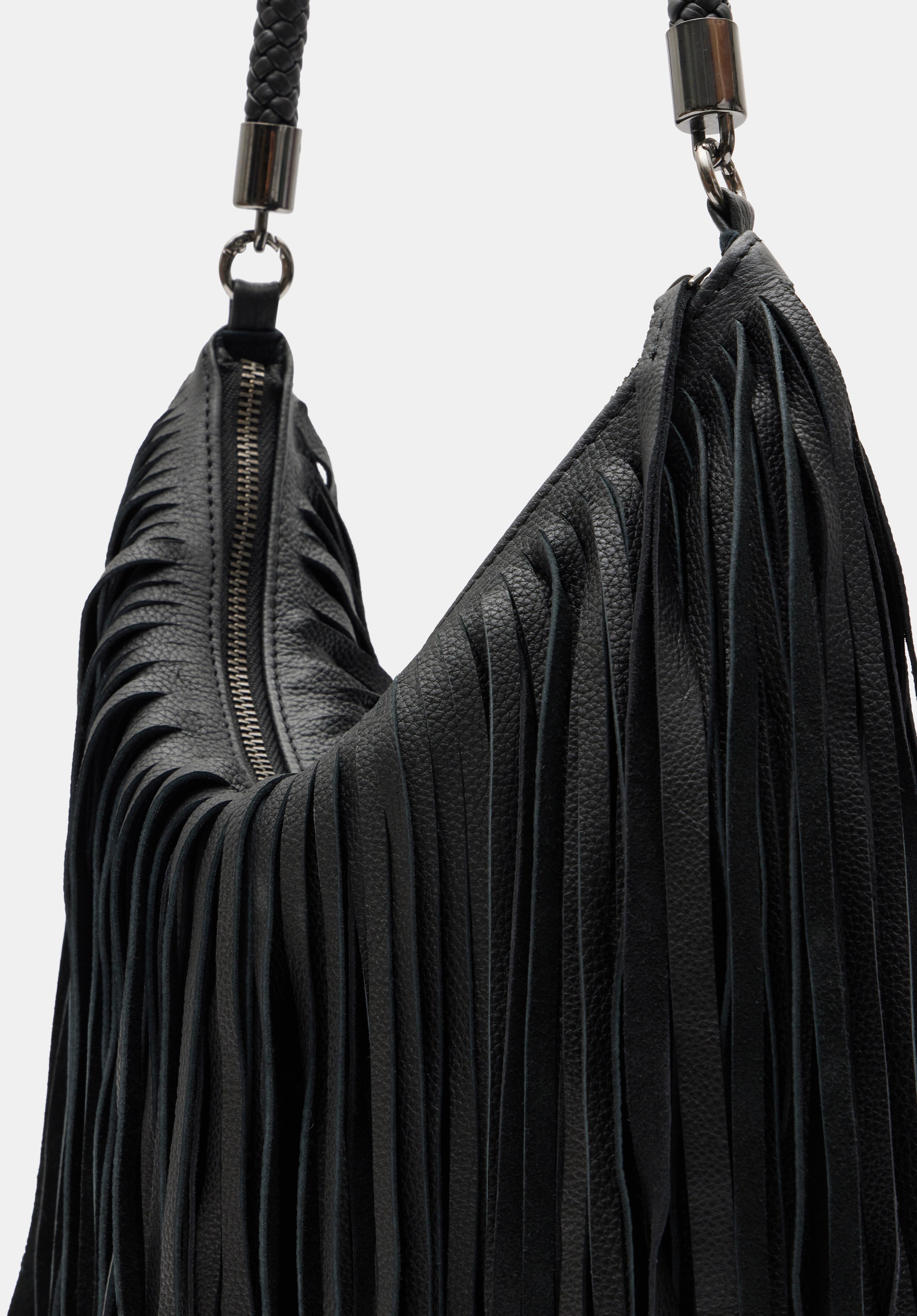 Black leather bag with fringe deals