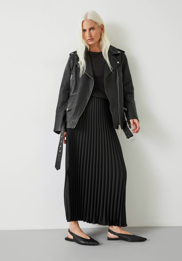 Pleated Satin Maxi Skirt
