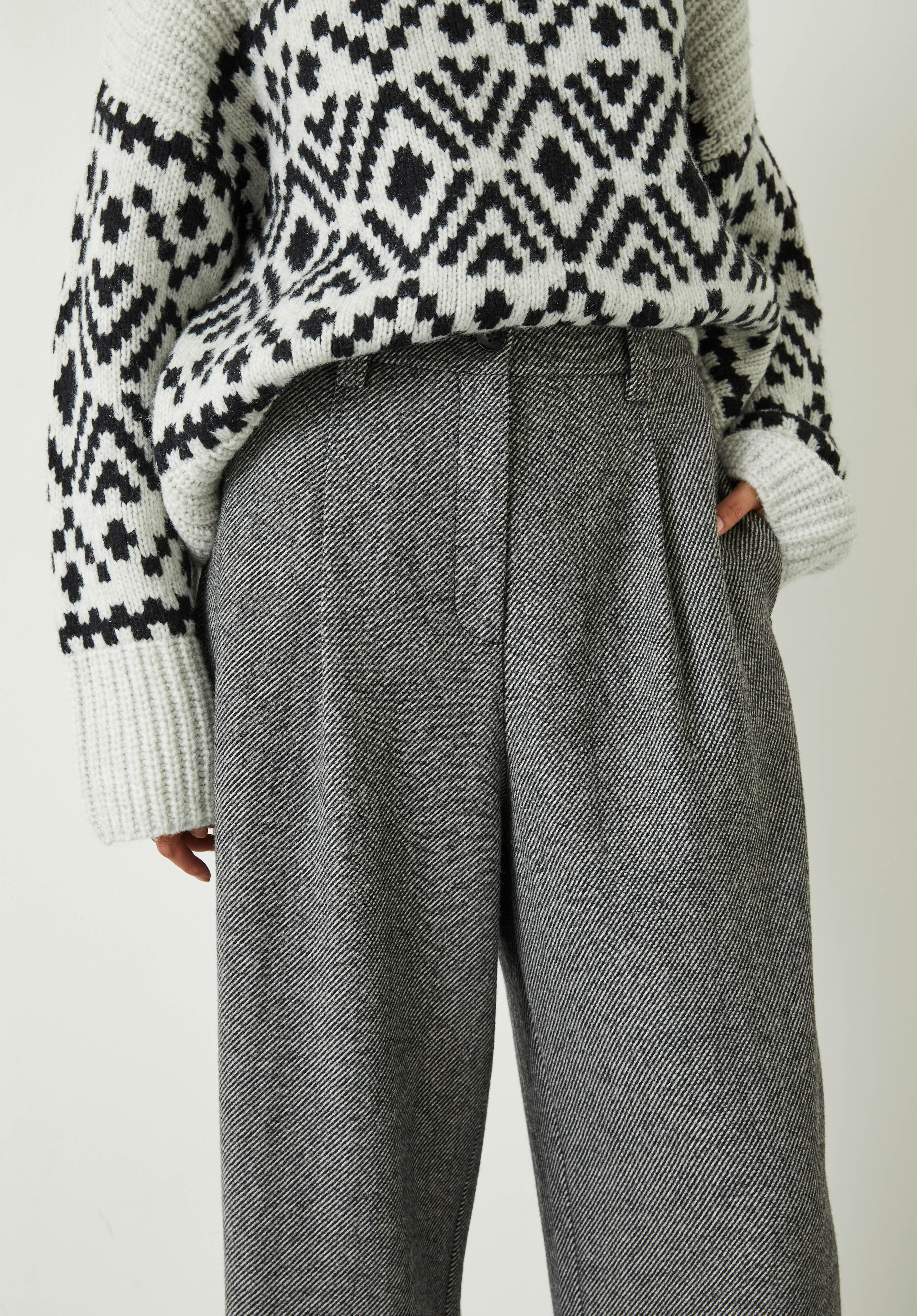 Carys Tailored Cropped Wool Blend Trousers Dark Grey Marl hush